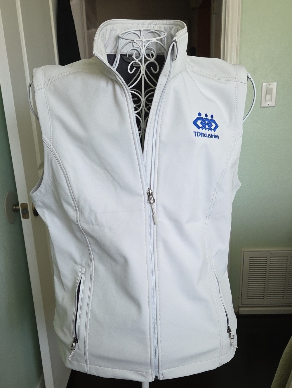 Port Authority White Softshell Vest with Blue Logo